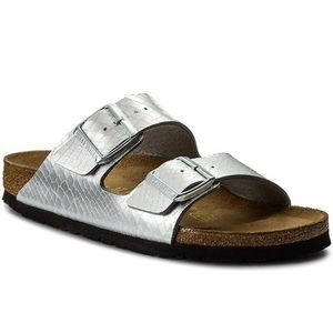 Arizona Birko-Flor Anaconda Silver Sandals